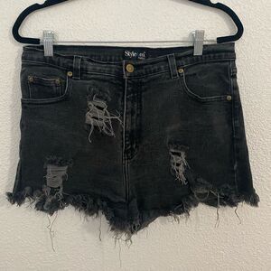 Style & co- black distressed high waisted jean shirt- Size 16P